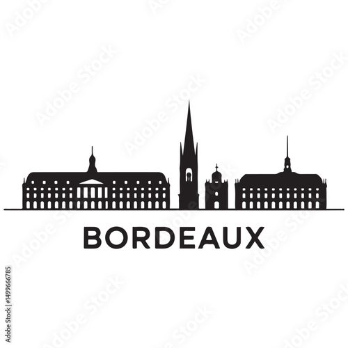 Vector Bordeaux skyline. Travel Bordeaux famous landmarks. Business and tourism concept for presentation, banner, web site. Vector black silhouette. with white background
