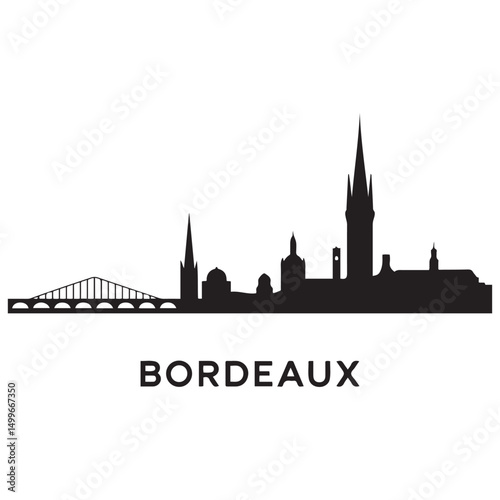 Vector Bordeaux skyline. Travel Bordeaux famous landmarks. Business and tourism concept for presentation, banner, web site. Vector black silhouette. with white background