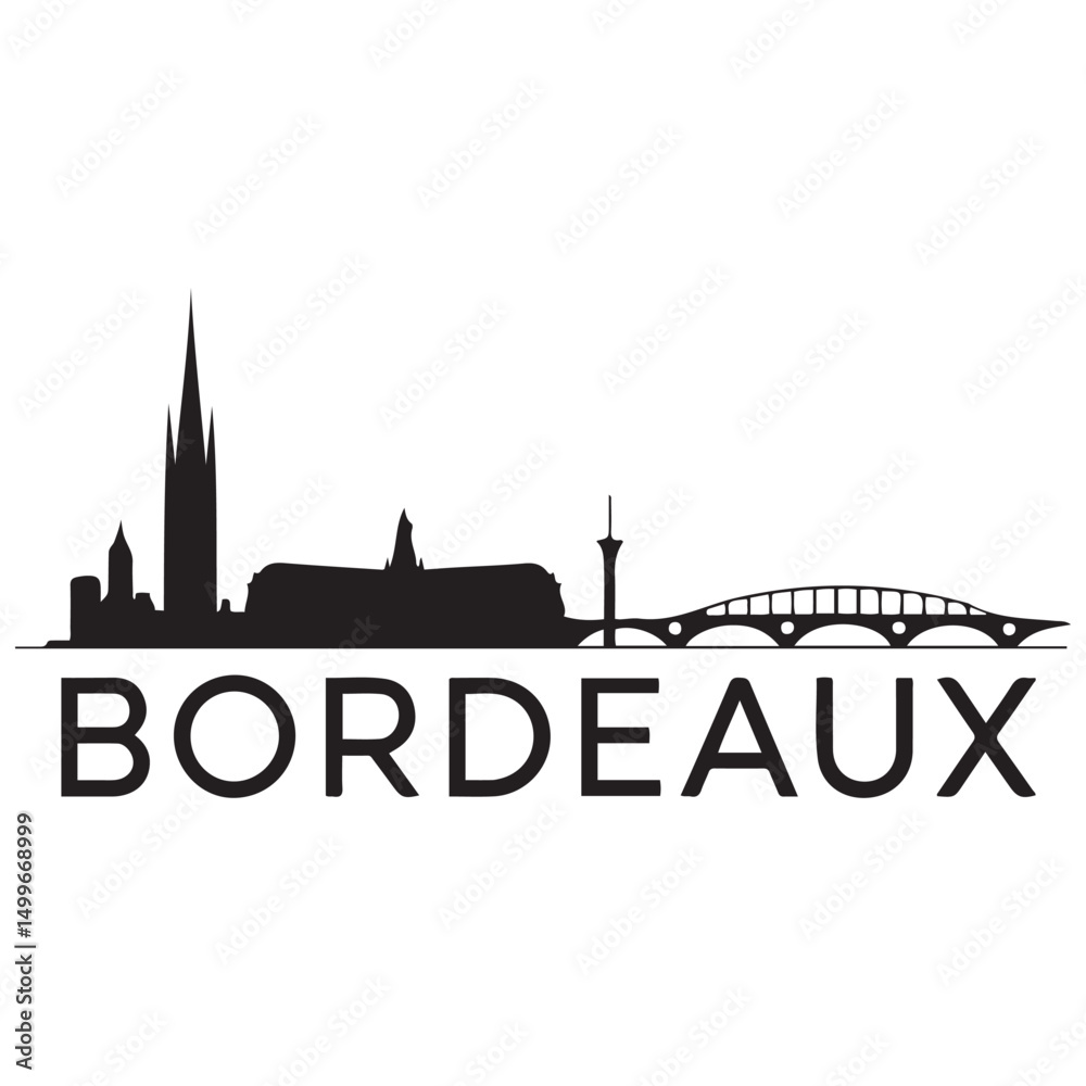 Fototapeta premium Vector Bordeaux skyline. Travel Bordeaux famous landmarks. Business and tourism concept for presentation, banner, web site. Vector black silhouette. with white background