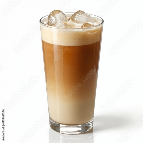 Wallpaper Mural Iced latte coffee drink with cold foam, ice cubes in glass cup. Delicious, refreshing cold drink. Perfect for summer, cafe menu, advertising. Isolated on white background. Torontodigital.ca