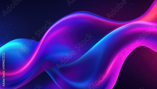 Fluid blue wave background with glowing purple accents creates vibrant atmosphere