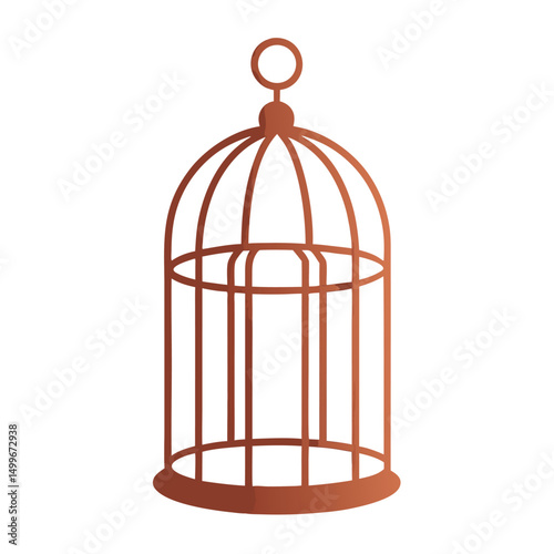 Isolated vintage gold birdcage with a trapped bird, symbolizing confined captivity