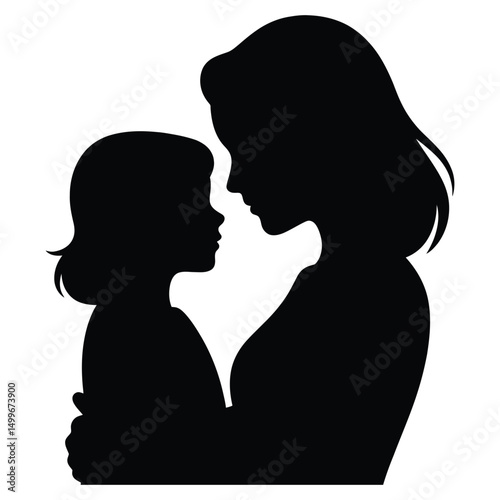 Emotional mother and daughter bonding silhouette with affection and love in a minimal vector style