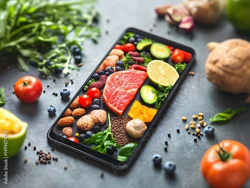 A phone screen displays a comparison of nutritional values between various food items, highlighting their caloric content and nutrients.