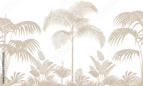 Soft Beige Tropical Palm Forest Illustration, Elegant Neutral Botanical Landscape Wallpaper
