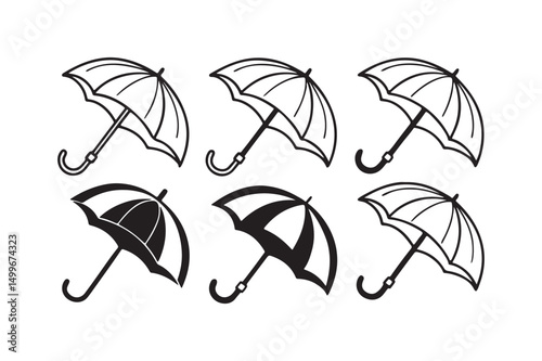 Colorful Umbrella Icon Set in Flat Minimal Style.