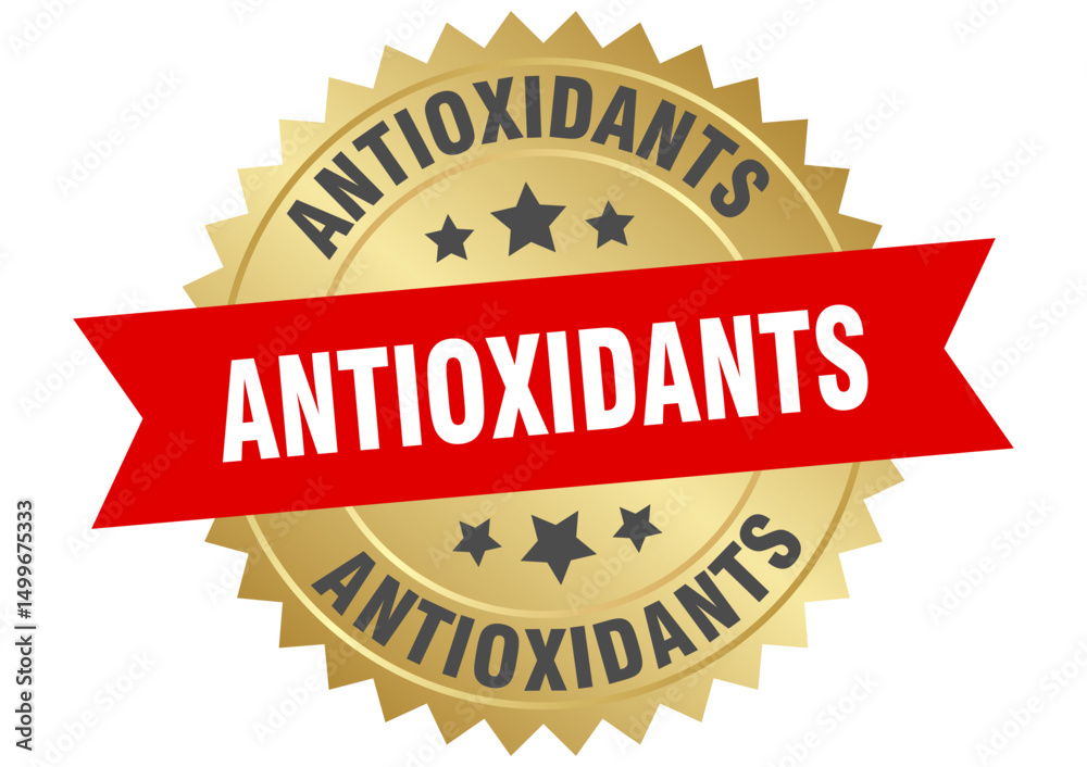 antioxidants. antioxidants round red and gold label isolated on transparent background antioxidants. antioxidants round red and gold label isolated on transparent background