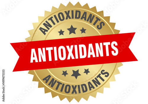 antioxidants. antioxidants round red and gold label isolated on transparent background