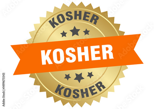 kosher. kosher round orange and gold label isolated on transparent background