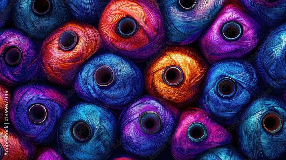 Fototapeta premium Colorful spools of thread in vibrant hues