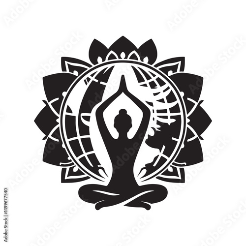 International Yoga Day Silhouette Vector Illustration, Solid White Background.