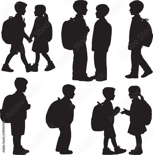 Students with Backpacks Walking to School

Back to School Supplies Silhouette Set

School Bus Arrival Vector Scene

First Day of School Silhouette Design

Teacher Welcoming Students Vector Art