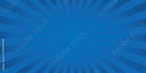 Retro background with rays or stripes in the center. Sunburst or sun burst retro background. Blue colors. Vector illustration