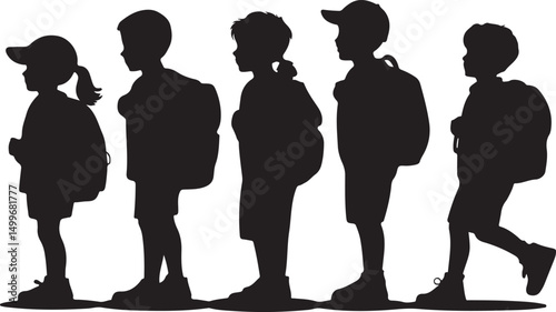 Students with Backpacks Walking to School

Back to School Supplies Silhouette Set

School Bus Arrival Vector Scene

First Day of School Silhouette Design

Teacher Welcoming Students Vector Art