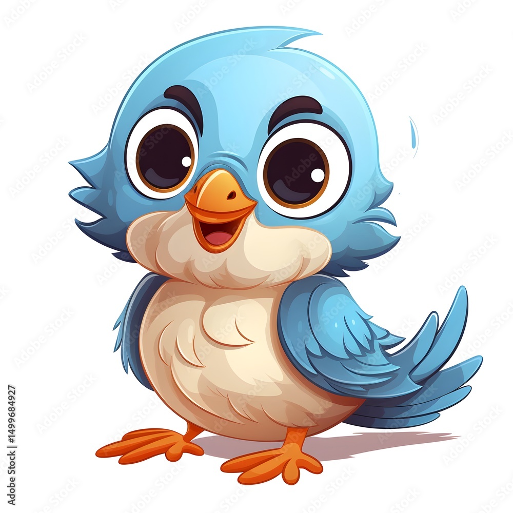 Cute Bird Cartoon Character Sitting in a Charming Pose - Stock Image Cute Bird Cartoon Character Sitting in a Charming Pose - Stock Image