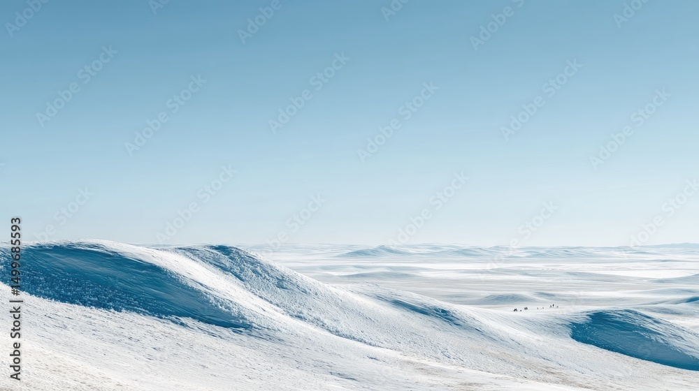 Obraz premium Minimalist snow covered landscape with clean white space and distant horizon