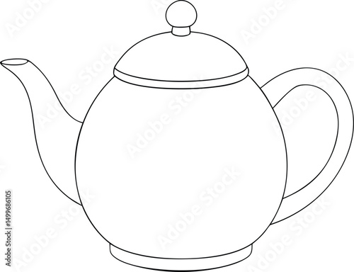 Black outline depicts an elegant white teapot featuring a rounded body and handle