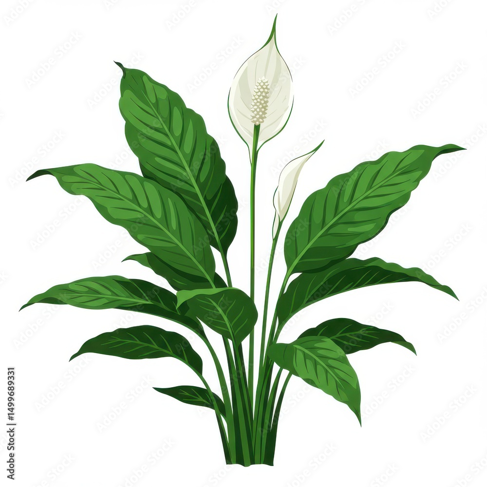Fototapeta premium Peace lily plant isolated on white background for botanical illustration and decoration.