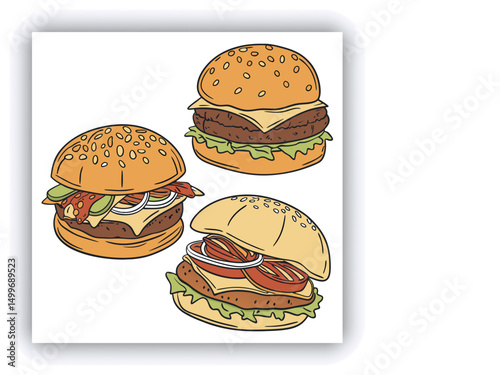 Fast food restaurant business marketing social media post or banner template design with abstract geometric background, logo and icon. Promotion flyer or web poster for pizza and vegetable burger.