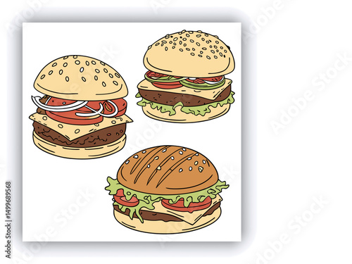 Fast food restaurant business marketing social media post or banner template design with abstract geometric background, logo and icon. Promotion flyer or web poster for pizza and vegetable burger.
