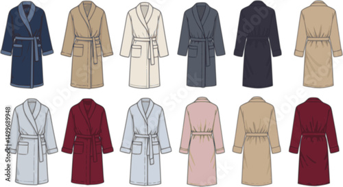 set of Vector fashion illustration of bathrobe
