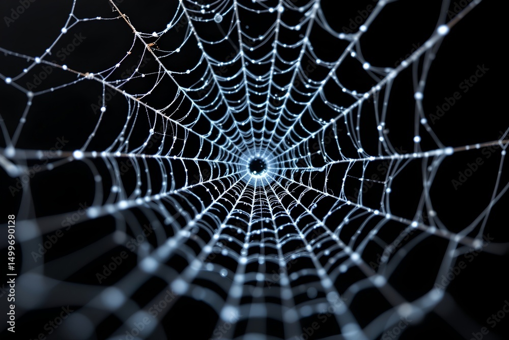 Naklejka premium creepy white cobweb on black background closeup, with subject at the top and pure white tones.