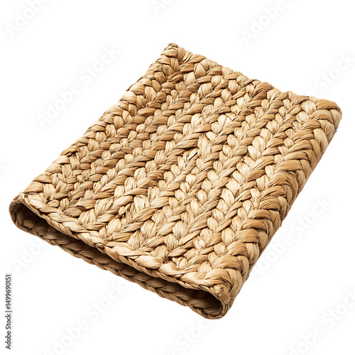 Minimalist Eco Straw Beach Mat with a Refined Woven Isolated on Transparent Background