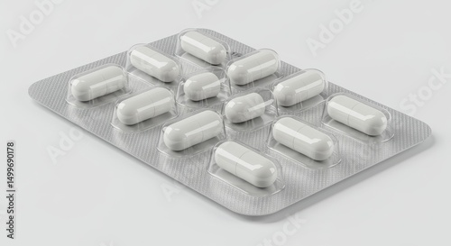 Close-up of White Capsules in a Blister Pack Pharmaceutical Packaging