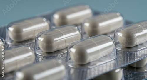 Close-up of Capsules in Blister Pack Pharmaceutical Packaging Detail