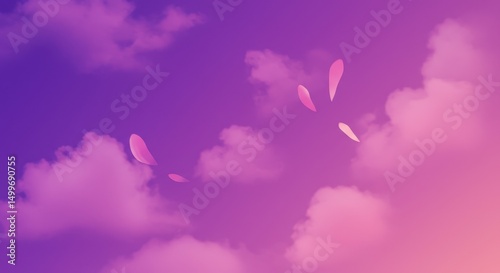 Dreamy Purple Sky Pink Petals Falling on Soft Clouds