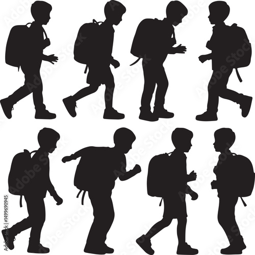 Students with Backpacks Heading to School

First Day of School Silhouette Scene

Back to School Supplies Vector Design

School Bus Arrival Silhouette Art

Excited Kids Back to School Vector