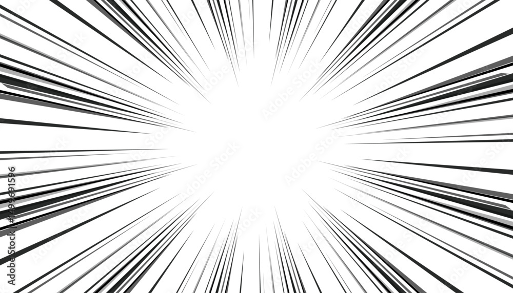 Naklejka premium Manga comic radial lines with speed effect for comic book. Black and white explosion background. Vector illustration
