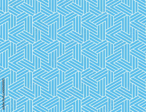 Abstract geometric pattern with stripes, lines. Seamless vector background. White and blue ornament. Simple lattice graphic design