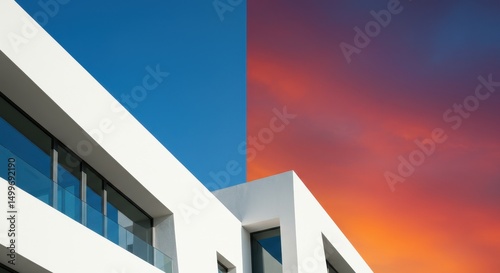 Modern Architecture Photography Sunset Sky and White Building