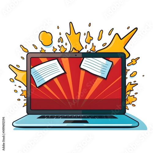 Professional Breaking News on Laptop Screens Isolated Illustration for Media Websites and Blogs
