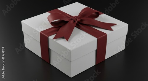 Elegant White Gift Box with Burgundy Ribbon Perfect for Special Occasions