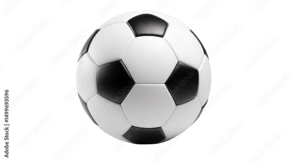 Naklejka premium Soccer Ball Icon: A crisp and vibrant shot of a classic soccer ball, showcasing its iconic design. The image highlights the ball's unique pattern of black and white pentagons and hexagons.