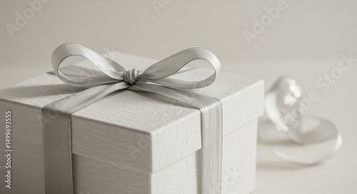 Elegant White Gift Box with Silver Ribbon Perfect for Special Occasions