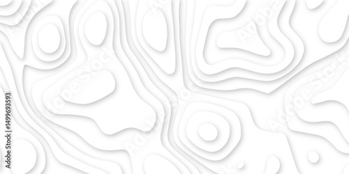 Abstract white paper cut background. 3d papercut topography relief vector background. Topographic canyon geometric map relief texture. Papercut decoration texture with seamless wavy layers.