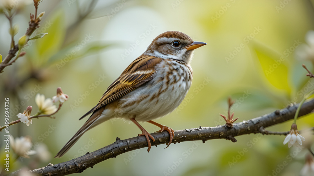 Fototapeta premium american tree sparrow perched on a tree in spring