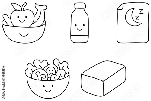 Healthy eating promotes body care and overall health, featuring fruits, vegetables, and nutritious drinks for well being
