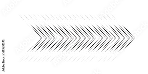 Dotted arrow. Halftone arrows with circle particles, direction simple signs. Black pointer with dots and halftone effect. Isolated arrow pictograms vector icons set. Navigation or direction concept