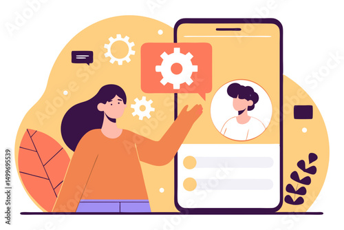 Woman managing contacts and settings on smartphone