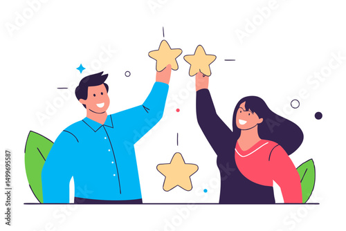 Two people high-fiving with stars between them