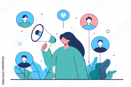 Woman promoting network on social media