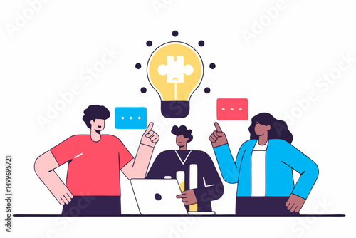 Team brainstorming with lightbulb idea