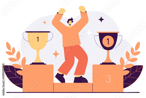 Man celebrating on winner podium