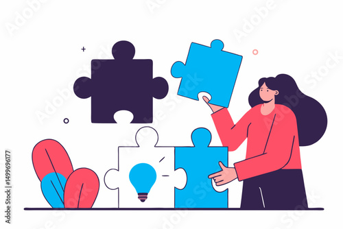 Woman assembling puzzle pieces