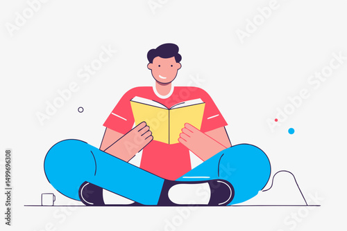 Man sitting cross-legged reading book