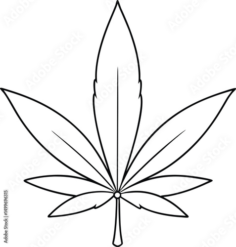 Isolated marijuana leaf presented in black and white line art evokes simplicity and modern appeal